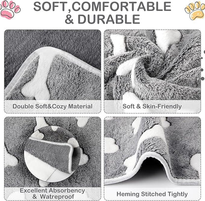 Reginary 4 Pcs Waterproof Guinea Pig Blankets Washable Small Animal Fleece Bedding Guinea Pig Cage Liners Reusable Training Pads Pet Pee Pad Sleep Mat for Hamster(Gray Bones,24 x 16 Inch)