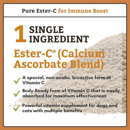 Wholistic Pet Organics Pure Ester-C Powder for Dogs - 4 Oz - Healthy Alternative to Dog Allergy Chews - Vitamin C Supplement for Dog Allergy Relief, Immune Support, Itch Relief for Dogs - Made in USA