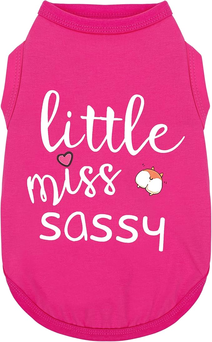 Paiaite Dog Clothes Fashionable Sleeveless Pet Vest: 'Little Miss Sassy' Printed Cotton Dog Shirt, Ideal for Small, Medium, and Large Breeds, Ensuring Comfort and Breathability Rose Red S