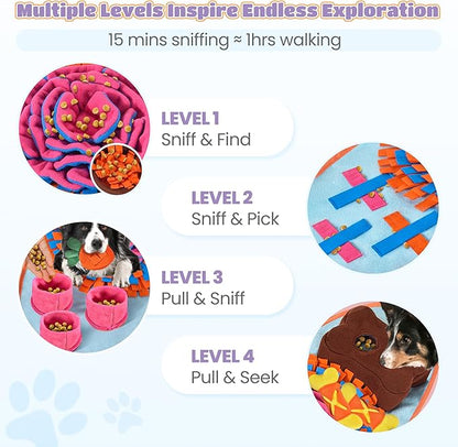 Snuffle Mat for Dogs 32''X20'' for Large Dogs with Dog Leash, Nosework Interactive Sniffing Mat for Cats Rabbits, Slow Feeding Mat for Foraging and Stress Relief (Red, 32"x20")