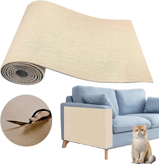 Cat Scratching Carpet Mat, Self-Adhesive Trimmable Cat Climbing Post Covered Pad Replacement for DIY Cat Tree Shelf Steps Couch Corner Wall Cat Scratcher Furniture Protector (Khaki, 78.7x15.8Inch)