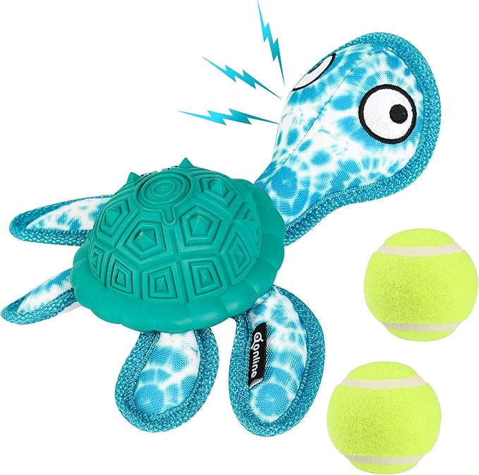 Dog Chew Toys,Puppy Teeth Chew Toys Durable Rubber Material Turtle Shape Dog Toys with 2 Tennis Ball (Green)