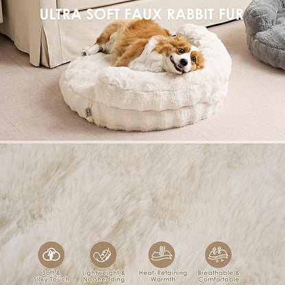 EHEYCIGA Small Dog Bed and Cat Couch - Fluffy Faux Rabbit Fur Pet Sofa with Washable Removable Cover, Waterproof and Non-Slip, 26 Inch, Cream