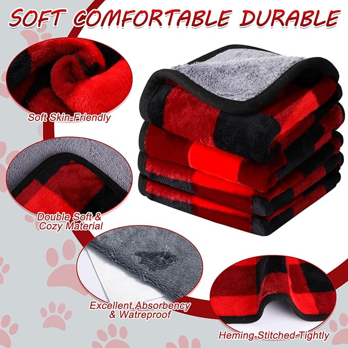 Reginary 4 Pcs Waterproof Guinea Pig Blankets Washable Small Animal Fleece Bedding Guinea Pig Cage Liners Reusable Training Pads Pet Pee Pad Sleep Mat for Hamster(Plaid,12 x 12 Inch)