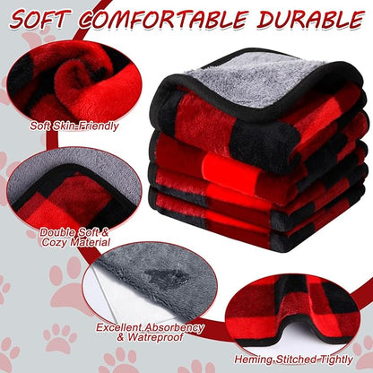 Reginary 4 Pcs Waterproof Guinea Pig Blankets Washable Small Animal Fleece Bedding Guinea Pig Cage Liners Reusable Training Pads Pet Pee Pad Sleep Mat for Hamster(Plaid,12 x 12 Inch)