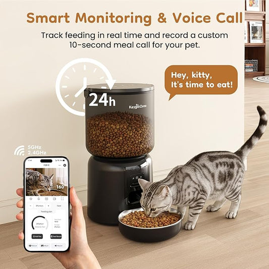 Automatic Cat Feeder, Adjustable 1080p Camera, 5G WiFi & App Control Cat Food Dispenser, Automatic Feeder Cat Dry Food with Dual Power & Voice Recording, Smart Automatic Dog Feeder Portion Control