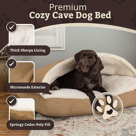 Snoozer Pet Products Luxury Rectangle Cozy Cave Dog Bed with Microsuede, Medium, Camel