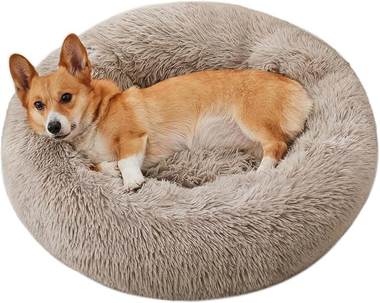 WESTERN HOME WH Calming Dog & Cat Bed, Anti-Anxiety Donut Cuddler Warming Cozy Soft Round Bed, Fluffy Faux Fur Plush Cushion Bed for Small Medium Dogs and Cats (20"/24"/27"/30")