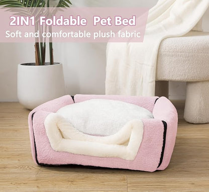 Cat Bed for Indoor Cats，Foldable cat cave，Anti-Slip & Water-Resistant Bottom，cat Houses for Indoor Cats or Small Dogs, Kitten Tent, Rabbit Bed，2 in 1 pet Bed (Pink)