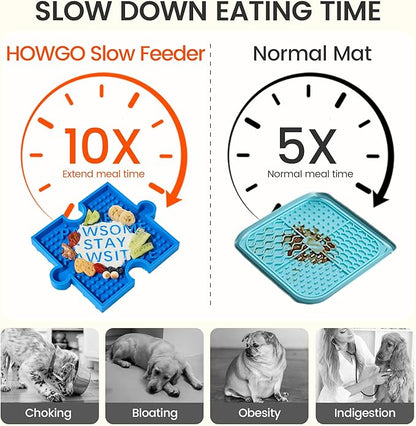 HowGo Puzzle Slow Feeder Lick Mat for Dogs, 38+ Suction Cups|Non-Slip Heavy Duty Maze Enrichment Bowl BPA-Free Silicone|Reduce Boredom Anxiety Free Combination (2PCs, Blue&Yellow)