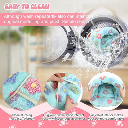 Wenqik 2 Pcs Guinea Pig Hideouts Washable Bunny Bedding Cuddle Warm Small Pet Sack Supplies Portable Pet Carrier Cage Nest Guinea Pig Accessories for Cage(Green, Pink,Flowers)