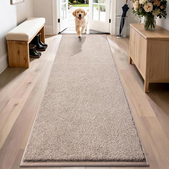 PURRUGS Dirt Trapping Door Mat 24" x 84", Non-Slip Machine Washable Entryway Rug, Dog Doormat, Indoor Front Door Mat, Super Absorbent Entry Rug for Muddy Shoes & Paws, Taupe