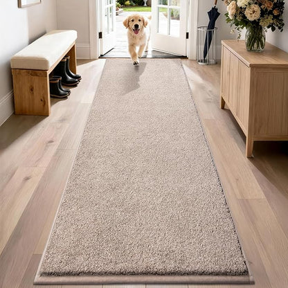 PURRUGS Dirt Trapping Door Mat 24" x 84", Non-Slip Machine Washable Entryway Rug, Dog Doormat, Indoor Front Door Mat, Super Absorbent Entry Rug for Muddy Shoes & Paws, Taupe