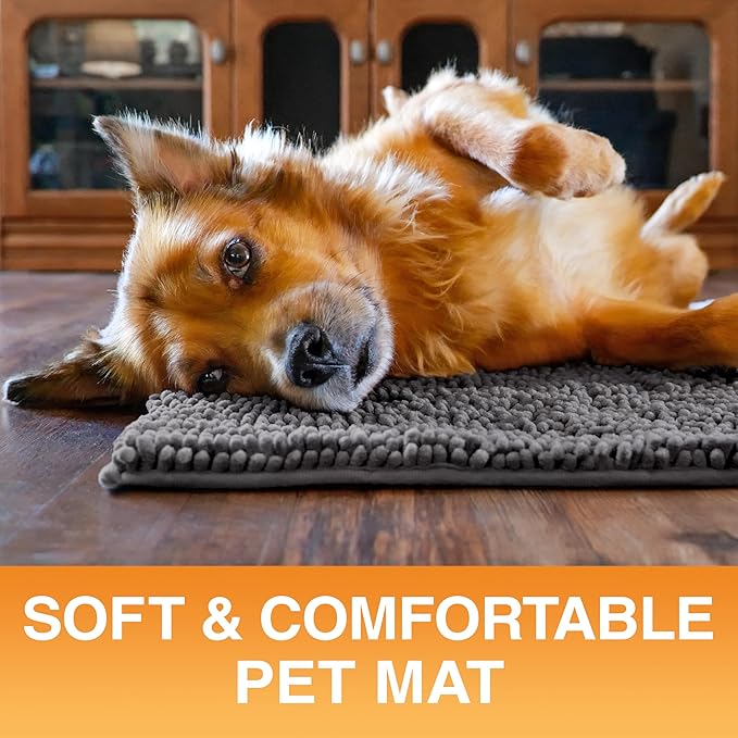 Neater Pets Chenille Dog Door Mat 24” x 17” – Super Absorbent & Quick-Dry Muddy Paws Doormat for Trapping Dirt, Water, Mud - Non-Slip & Machine Washable Pet Rugs for Entryway, Indoor Mud Mats Charcoal