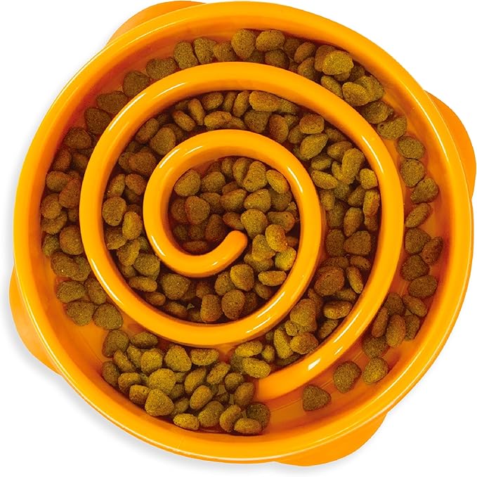 Outward Hound Medium Slow Feeder Bowl, Puzzle Maze for Fast Eaters, Small to Medium Dogs, Helps Prevent Bloat & Aid Digestion, Holds 2 Cups Wet or Dry Food, Non-Slip, Made Without BPA, Orange