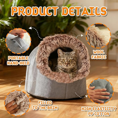 Winter Warm Pet Cave Bed, 2026 New Winter Cozy Cat Tent for Indoor, Soft Plush Cozy Indoor Nest with Non-Slip Bottom for Small Medium Dogs, Cats (Green, M, 16 * 14 * 13inches)