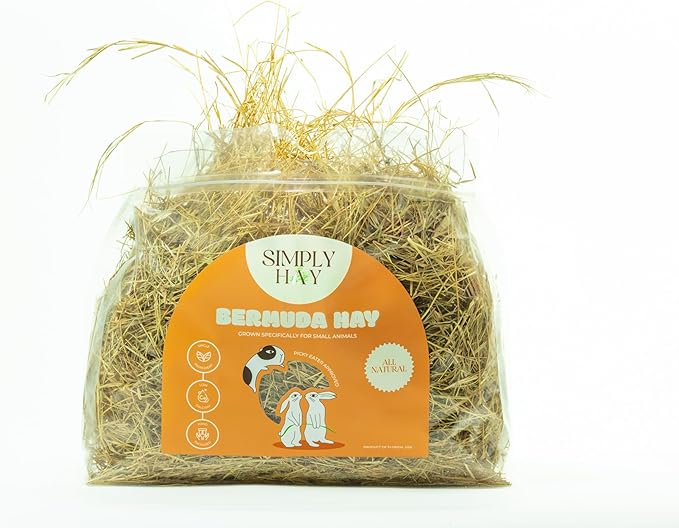 SimplyHay Bermuda Hay – High-Fiber, Low-Calcium Coastal Grass for Rabbits, Guinea Pigs & Small Pets – All-Natural, Hand-Packed, Timothy-Allergy Friendly (40 oz)