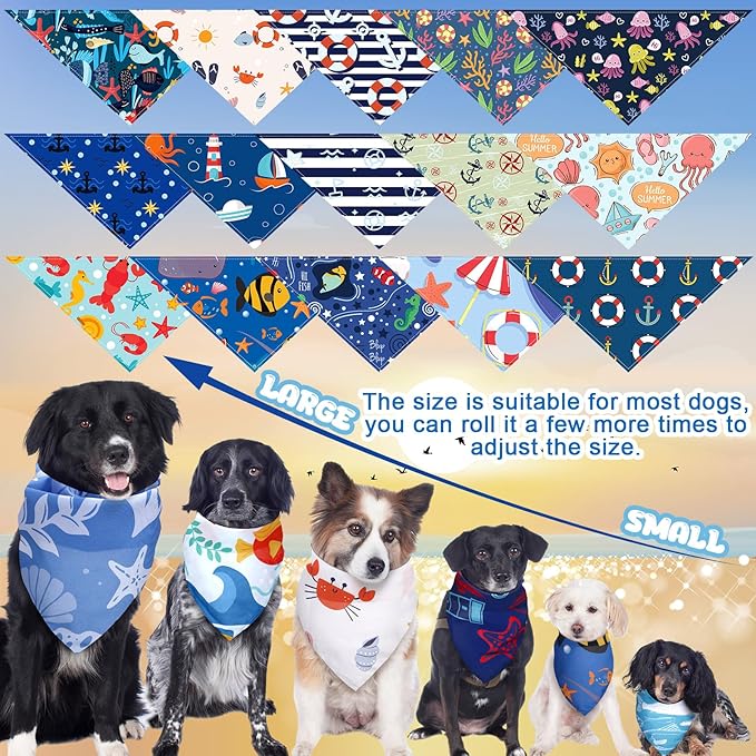 Huhumy 100 Pcs Ocean Dog Bandanas Bulk Pet Bibs Colorful Triangle Pet Ocean Scarf Bandanas for Medium Large Dogs Birthday Summer Beach Holiday Costume Decor