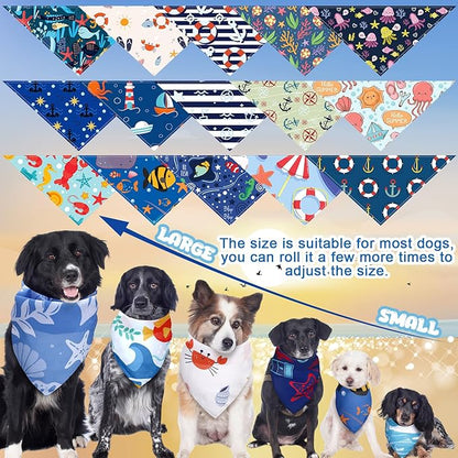 Huhumy 100 Pcs Ocean Dog Bandanas Bulk Pet Bibs Colorful Triangle Pet Ocean Scarf Bandanas for Medium Large Dogs Birthday Summer Beach Holiday Costume Decor