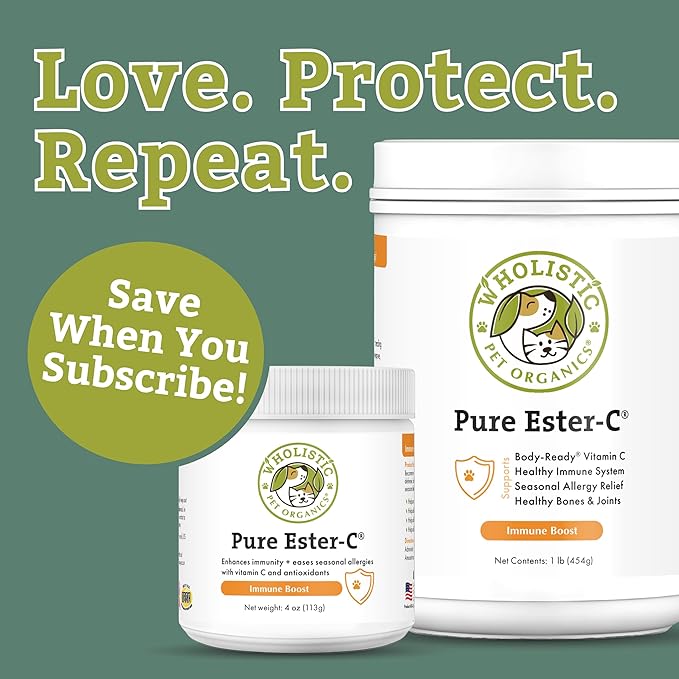 Wholistic Pet Organics Pure Ester-C Powder for Dogs - 4 Oz - Healthy Alternative to Dog Allergy Chews - Vitamin C Supplement for Dog Allergy Relief, Immune Support, Itch Relief for Dogs - Made in USA