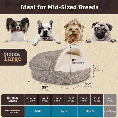 Snoozer Cozy Cave Dog Bed - Indoor Dog Bed with Cover Cave, Covered Calming Burrow for Small & Medium Sized Pets with Blanket Attached, Enclosed, Removable Washable Cover - Large, Merlin Linen