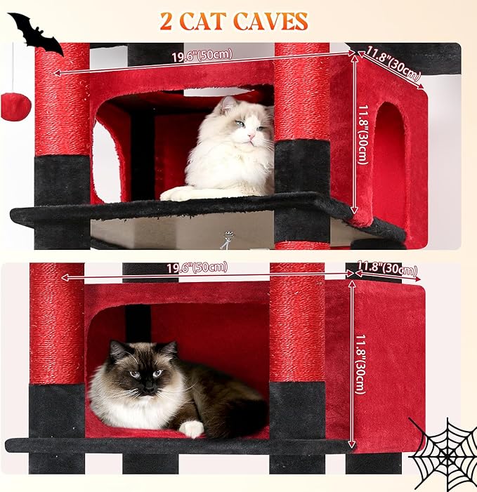 Globlazer XXL Giant Gothic Cat Tree, 83 Inch Heavy Duty Tall Goth Cat Tower for Indoor Cats Large Adult, Multi-Level Large Cat Condo with 8 Scratching Posts, Hammock, 2 Platform, F83B, Black Red