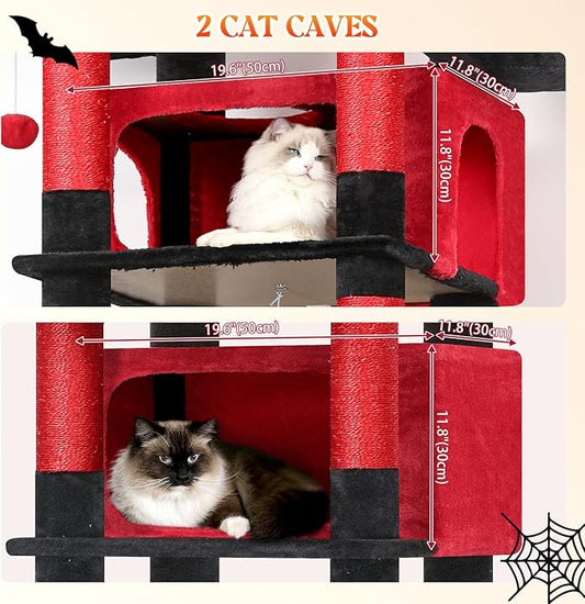 Globlazer XXL Giant Gothic Cat Tree, 83 Inch Heavy Duty Tall Goth Cat Tower for Indoor Cats Large Adult, Multi-Level Large Cat Condo with 8 Scratching Posts, Hammock, 2 Platform, F83B, Black Red