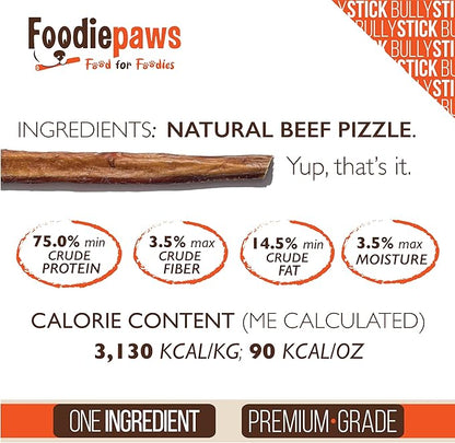 FOODIEPAWS 6 Inch Thin Bully Sticks for Dogs, 25 Pack Bulk | All Natural, Grass-Fed Beef | High Protein, Rawhide-Free & Fully Digestible Dog Chews | Long Lasting Dental Treats for Puppies & Small Dogs