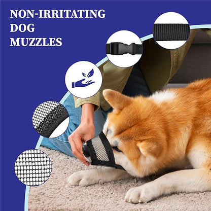 Evollax Dog Muzzle for Large Dogs - Air Mesh Muzzle for Large Sized Dog | Adjustable No Bark Dogs Muzzles for Scavenging Licking & Chewing | Prevent Biting | L 7.9'' - 9.4''