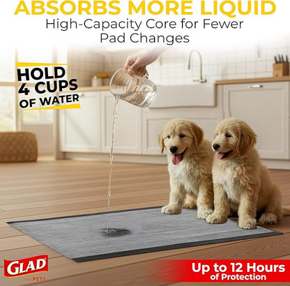 Glad for Pets Extra Large Charcoal Dog Training Pads - Absorbent Disposable Pee Pads for Dogs, Cats & Puppies - Jumbo-Size Potty Pads that Neutralize Urine Instantly - 30 Count Pet Supplies
