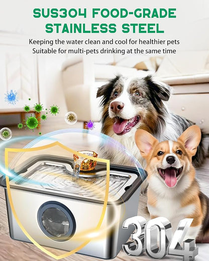 Dog Water Fountain for Large Dogs, 12L/ 3 Gallon Automatic Pet Drinking Fountain for Multiple Pets SUS 304 Stainless Steel, with Large Filter and Quiet Pump, No Spill, BPA-Free,