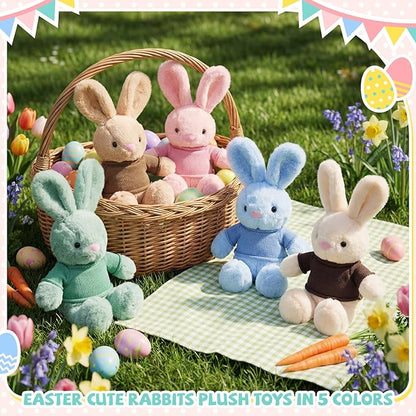 Poen 10 Pcs Easter Bunny Stuffed Animal Bulk 14 Inches Cute Rabbits Plush Toys Easter Bunny Gift in 5 Colors Easter Basket Eggs Filled Stuffers for Boys Girls Easter Birthday Party Decor (Creative)