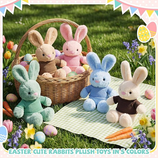 Poen 10 Pcs Easter Bunny Stuffed Animal Bulk 14 Inches Cute Rabbits Plush Toys Easter Bunny Gift in 5 Colors Easter Basket Eggs Filled Stuffers for Boys Girls Easter Birthday Party Decor (Creative)
