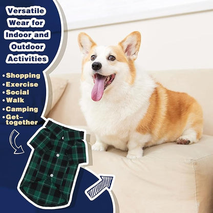 Paiaite Plaid Dog Shirt: Classic CheckeGreen Style in Pure Cotton for Large, Medium, and Small Breeds, Comfort, Breathability, and Elegance. Perfect for Everyday Wear, and Photoshoots Green L
