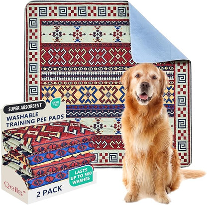 Qeils Washable Pee Pads, Reusable Puppy Pads Super Absorbent Leakproof Dog Training Pads, Non-Slip Wee Wee Pads for Crate, Floor, Potty Pads Feeding Mat Dog Pee 2 Pack 48"x48"