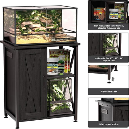 Herture 45-67 Gallon Reptile Tank Stand with Power Outlet, Terrarium Stand with Storage Cabinet, 24" Wx18 D Tabletop, Reptile Terrarium, Black PG12XYB