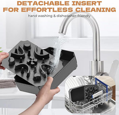 UPSKY Slow Feeder Dog Bowl, 2-in-1 Raised Dog Bowl with Anti-Choking Maze Puzzle, 2-6 Cups Pet Food for Small & Medium Breeds, Interactive Pet Feeder to Slow Eating, Reduce Boredom Grey