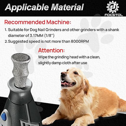 Diamond Dog Nail Grinder Bits - FOCSTOL Diamond Rotory Bit for Dogs&Pets, 5pcs 1/8'' Rotary Nail Grinder Bits for Animals Nail Care (Type A)