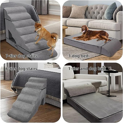 7Steps Dog Stairs & Steps for High Beds 30-36 inches High Tall, LitaiL Pet Stairs/Steps for High Beds 34 inch High for Small Large Dogs, Non-Slip 7 Steps Dog Ramps for Old Dogs/Cats