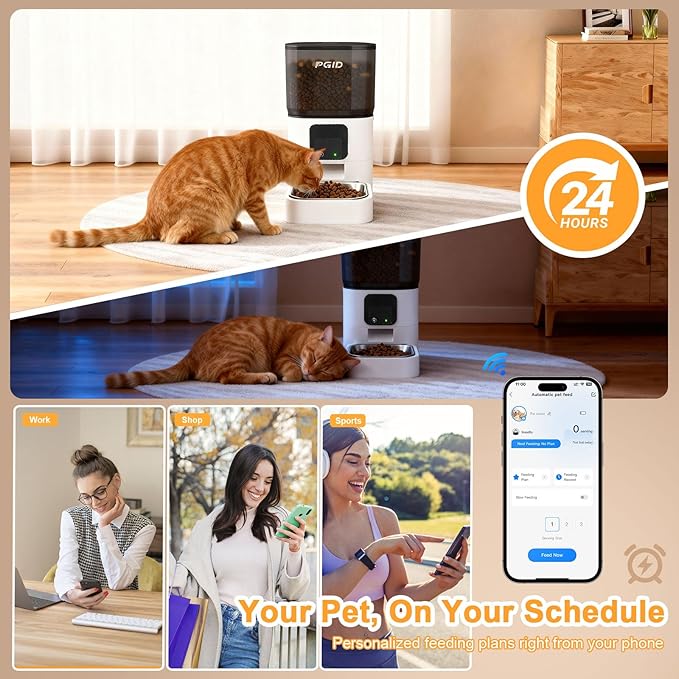 PGID Automatic Cat Feeder 6L,Timed Cat Feeders for Dry Food, 2.4G WiFi Pet Feeder with APP Control for Remote Feeding,Automatic Dog Food Dispenser with Alexa,1-10 Meals Per Day for Dog