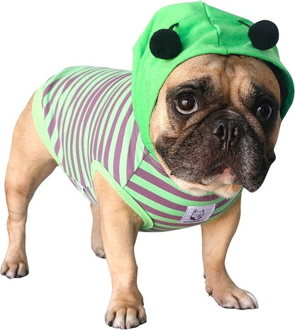 iChoue French Bulldog Bee Honeybee Bumblebee Caterpillar Insect Halloween Costumes Hoodies Sleeveless Clothes Outfits Cosplay Shirts for Dogs Frenchie Pug Boston - Green Purple, Large