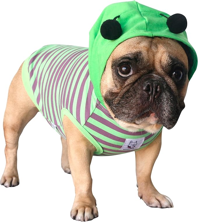 iChoue Pitbull Bee Honeybee Bumblebee Caterpillar Insect Halloween Costumes Hoodies Sleeveless Clothes Outfits Cosplay Shirts for Dogs English Bulldog American Bully - Green Purple, XLarge