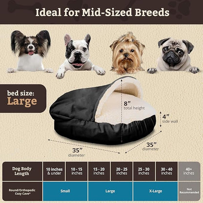 Snoozer Cozy Cave Dog Bed - Indoor Dog Bed with Cover Cave, Covered Calming Burrow for Small & Medium Sized Pets with Blanket Attached, Enclosed, Removable Washable Cover - Large, Black