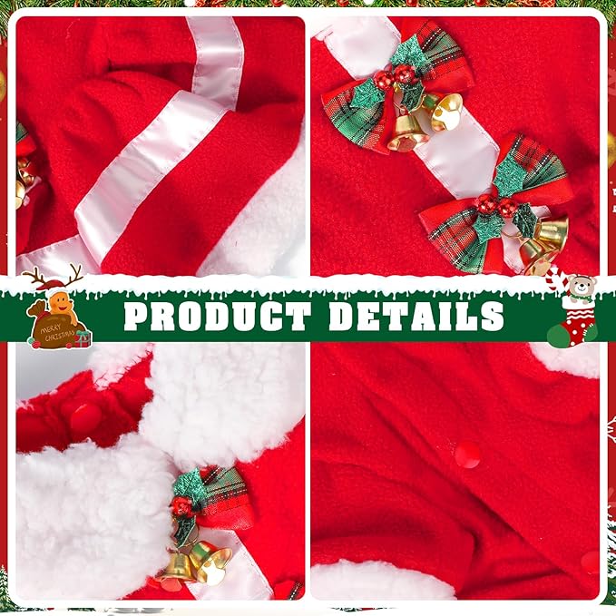 Christmas Dog Dress, Santa Claus Pet Clothes, Velvet Skirt Winter Outfit Red Apparel, Dog Xmas Holiday Cosplay Costume for Small Medium Puppies