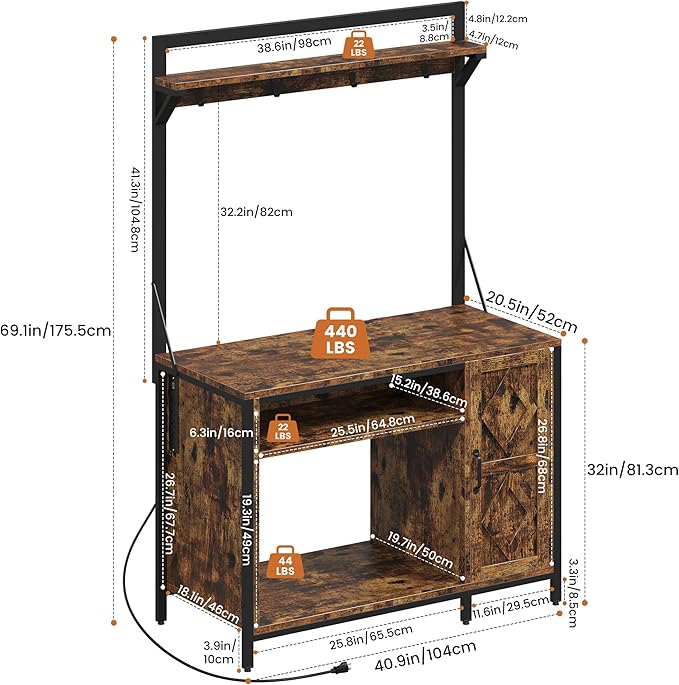 kepptory 40-50 Gallon Diamond Fish Tank Stand with Power Outlet, Heavy Duty Aquarium Cabinet with Display Shelf and 4 Hooks, Suitable for Turtle Tank, Reptile Terrarium for Home Office (Retro Brown)