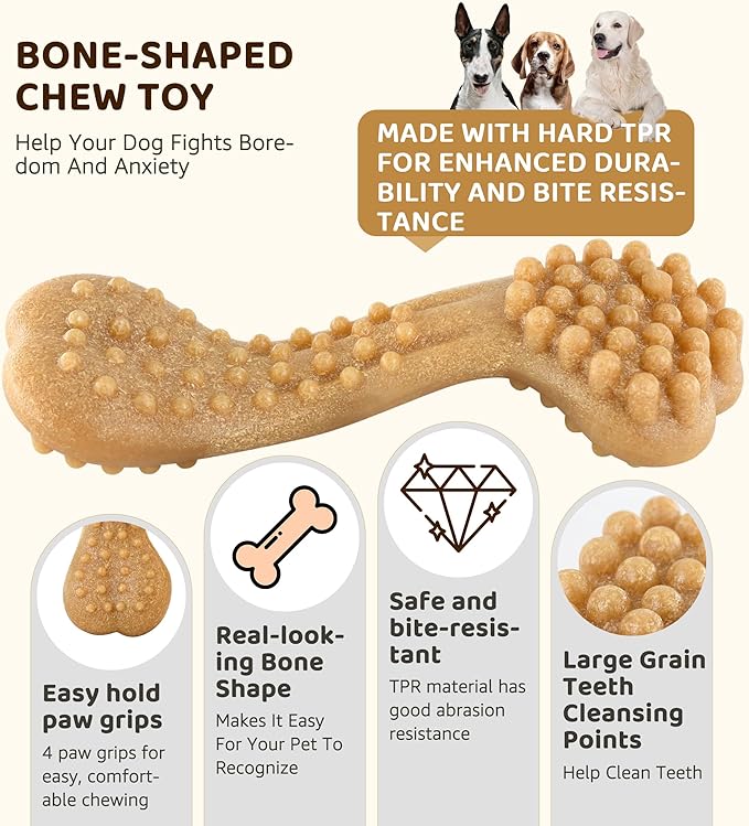 Durable Dog Chew Toy for Aggressive Chewers, Tough Dental Toy for Teeth Cleaning, Boredom & Anxiety Relief, Long-Lasting Toy for All Dog Sizes & Teething Puppies, Keep Them Busy