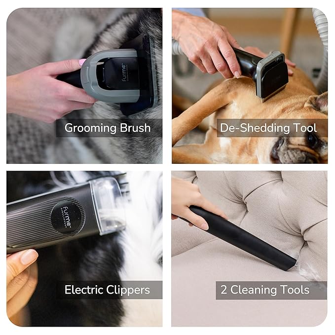 FurMe Original Pet Grooming Vacuum Kit - Cat & Dog Grooming Kit for Easy Pet Care at Home, Quiet & Safe Dog Hair Remover Machine with Brush, Clipper, Shedding & Cleaner Tools & 1L Canister