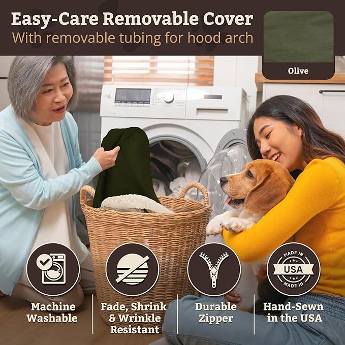 Snoozer Cozy Cave Dog Bed - Indoor Dog Bed with Cover Cave, Covered Calming Burrow for Medium & Large Sized Pets with Blanket Attached, Enclosed, Removable Washable Cover - XL, Olive