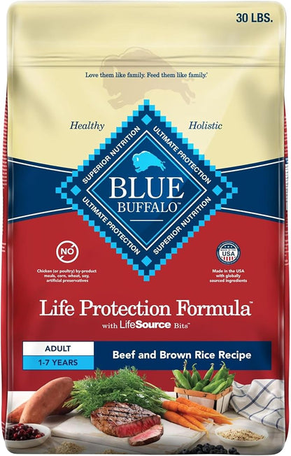 Blue Buffalo Life Protection Formula Adult Dry Dog Food, Helps Build and Maintain Strong Muscles, Made with Natural Ingredients, Beef & Brown Rice Recipe, 30-lb Bag