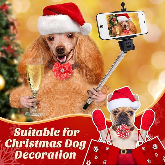 50 Pcs Valentine's Dog Collar Bows Bulk Red and White Bow Ties Flower Charms Attachment for Small Medium Large Dogs Cats Collar Costume Accessories